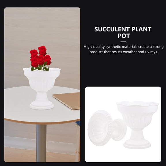 COMPUKAS 2Pcs White Plastic Flower Pot for Succulent Plant Home Garden Planter