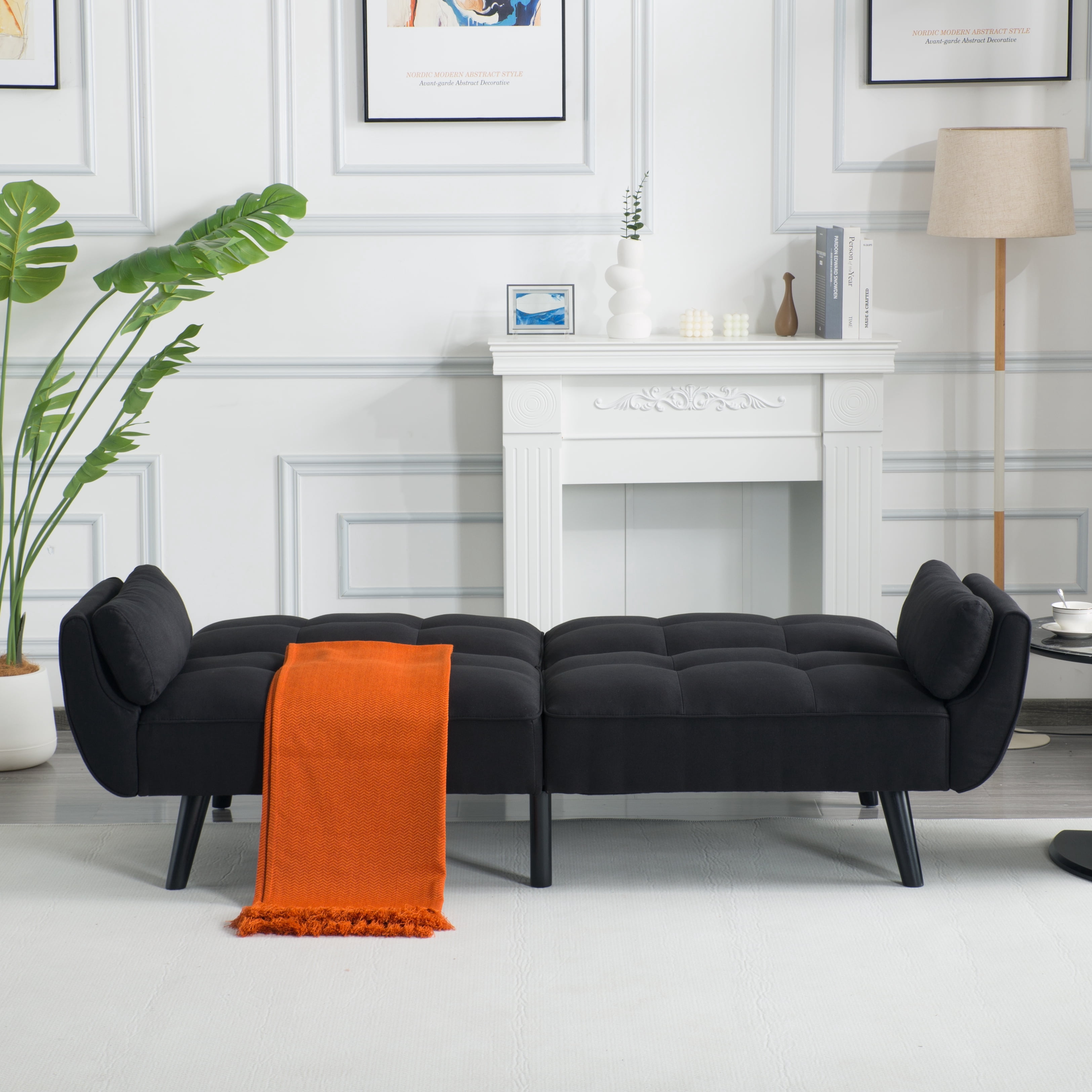 Gewnee Convertible Futon Sofa Bed, Sleeper Couch with 3‑Position Split‑Back, Multi‑Purpose Convertible Sofa for Small Space, Living Room, Apartment, Studio & Office, Black