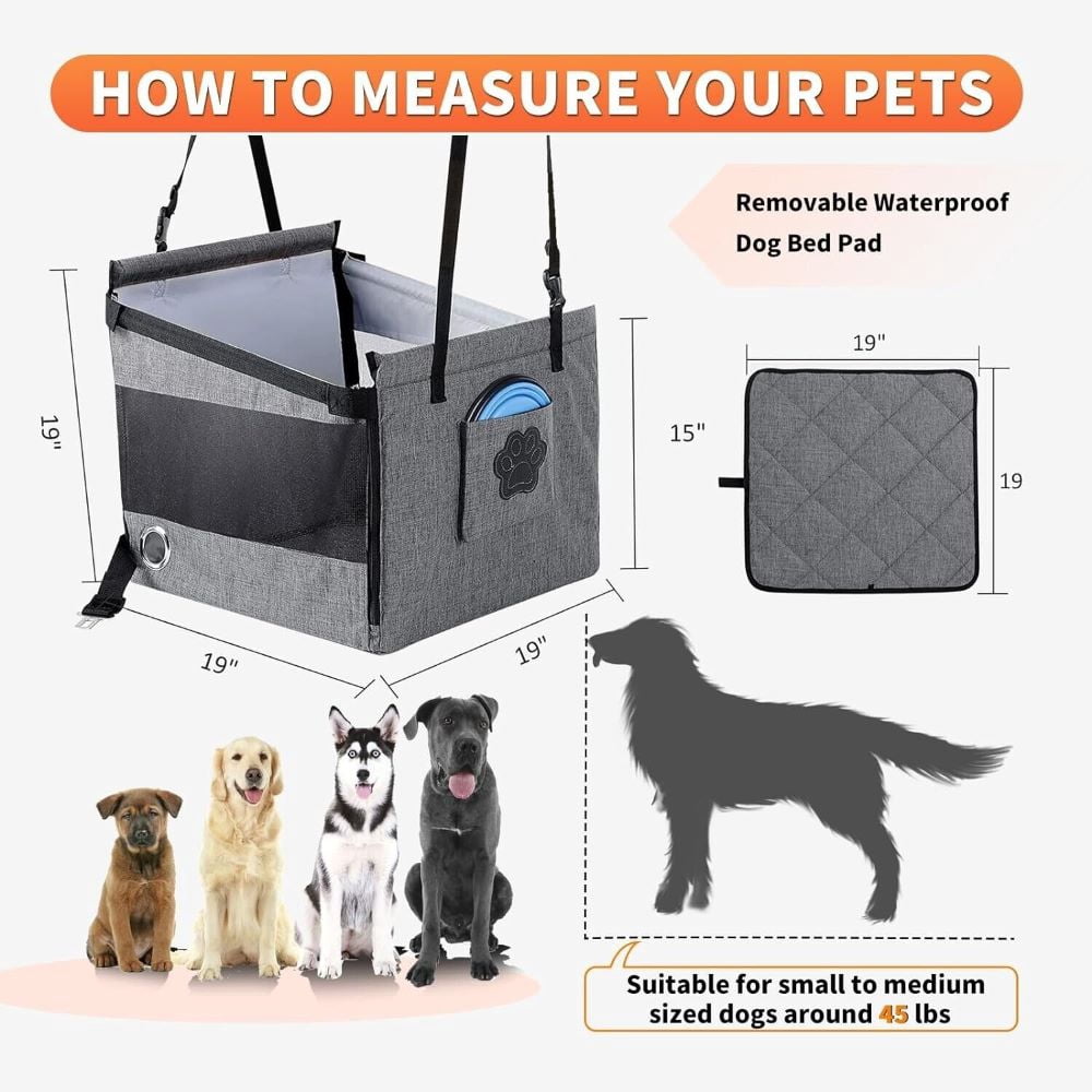 Sunnydeer Dog car seat for Medium Dogs, Dog seat for car, Waterproof, Stable, Easy