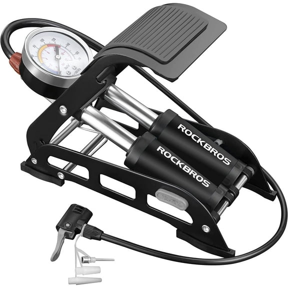 ROCKBROS Bike Foot Air Pump with Precision Pressure Gauge Portable Tires 160 PSI Fits Presta/Schrader Valve