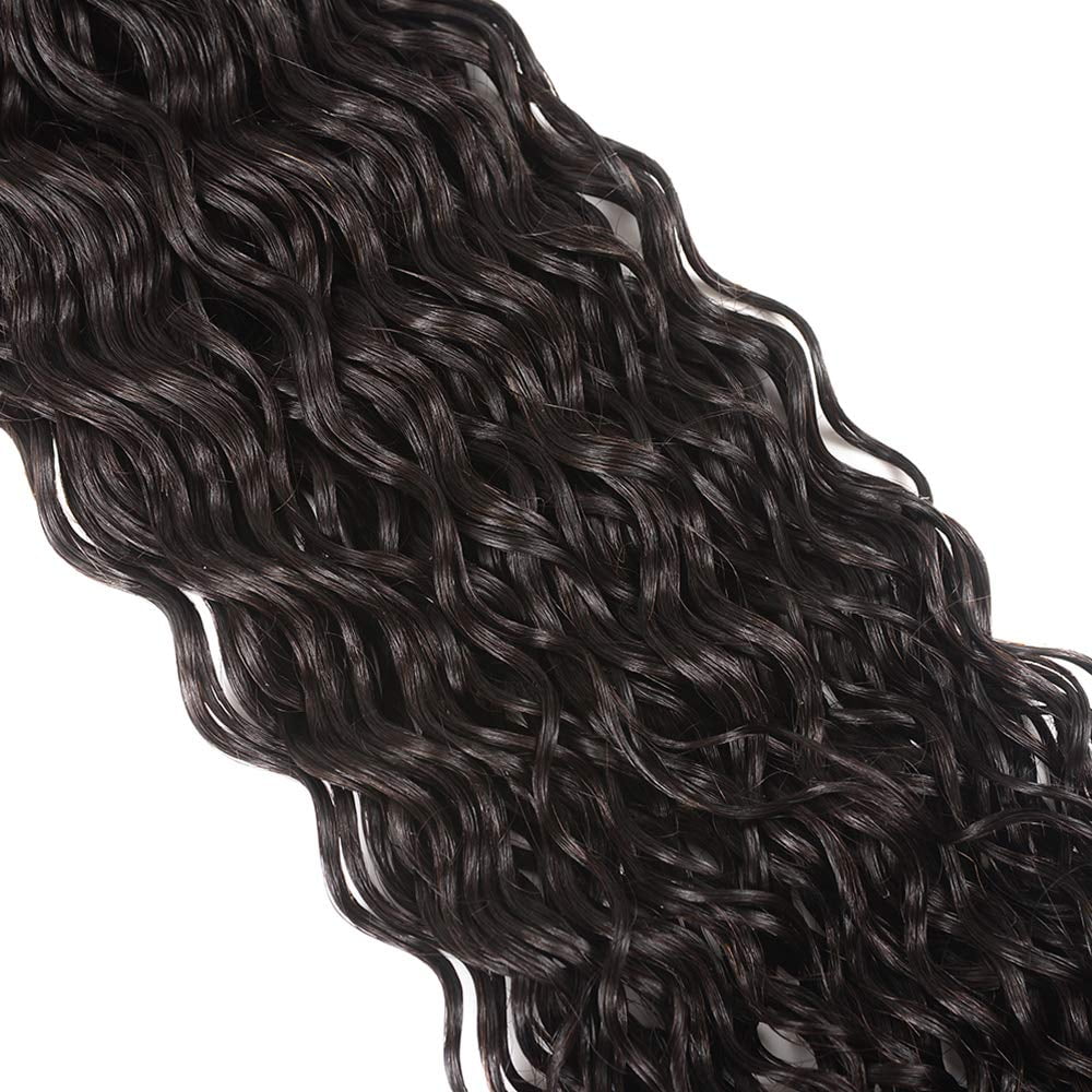 Ustar Brazilian Virgin Human Hair Water Wave 3 Bundles with 4"x4" Lace Closure with Baby Hair Free Part 1B Natural Wave