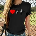 thumbnail image 2 of WREESH Women's Heartbeat Graphic T-Shirts Cute Love Heart Print Short Sleeve Crew Neck Tops Black, 2 of 5