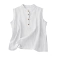thumbnail image 3 of Women's Plus Size Cotton Linen Tank Top, Half Button Down Sleeveless Cami, V Neck Casual Summer Blouse for Beach, Vacation, Daily Wear and Layering White XXXL, 3 of 4