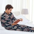 thumbnail image 4 of Mens Pajamas Set, Paisley Pattern No.9070 Button Down Long Sleeve Loungewear Sleepwear Pjs sets for Men, 4 of 5