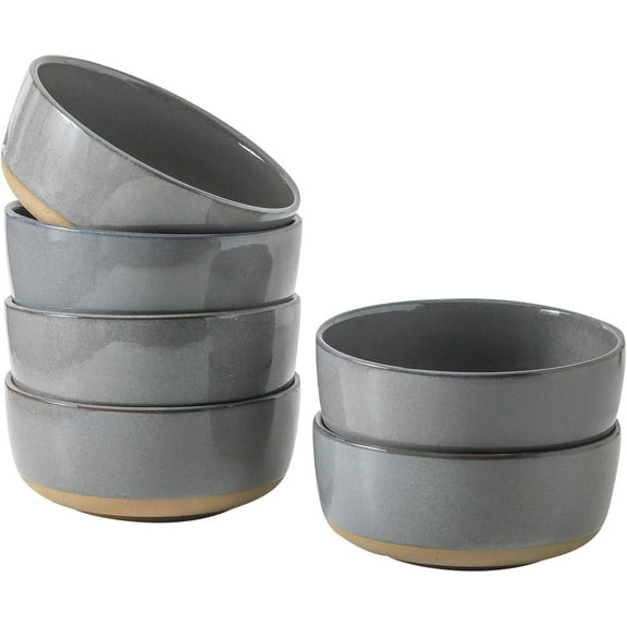 30 OZ Porcelain Soup Bowls, 6" Cereal Bowls - Dark Gray Ceramic Bowls Set of 6 for Soup, Cereal, Oatmeal, Fruit, Rice - Dishwasher & Microwave Safe