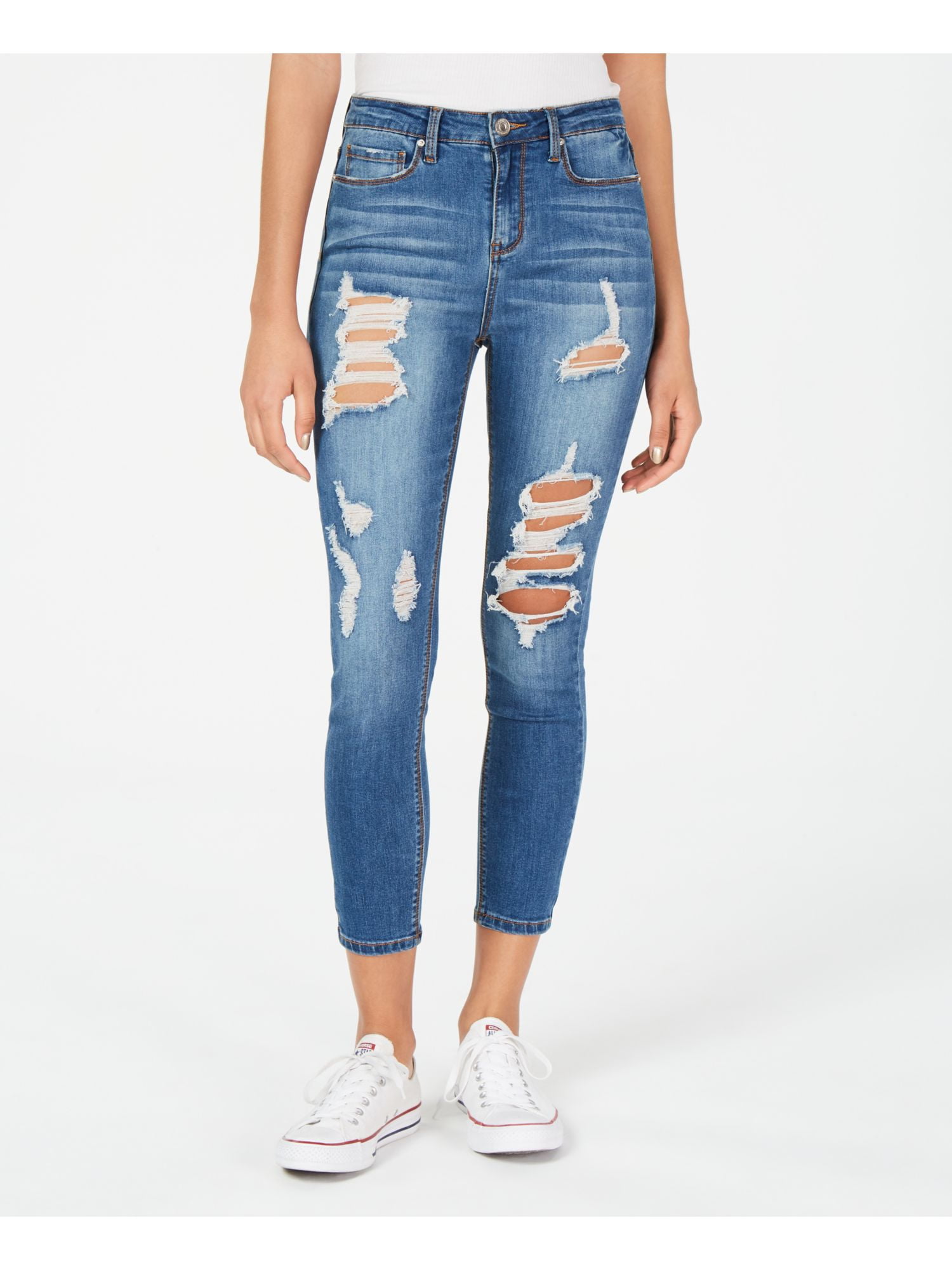 INDIGO REIN Womens Blue Distressed High 