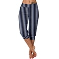 thumbnail image 3 of Yxbdin Striped Capri Pants for Women Plus Size Tummy Control Yoga Pant High Waisted Workout Leggings for Athletic Exercise Blue XXXL, 3 of 7