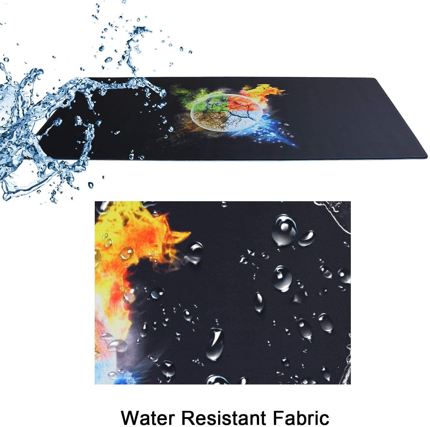 Extra Large Extended Gaming Desk Mat Non-Slip Rubber Pads Stitched Edges Mouse Pad 35.4 x 15.7 inch - Four Elements