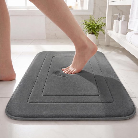 RLESO Super Soft Memory Foam Bath Mat,Deep Grey Bathroom Rugs,Non Slip Bath Mats for Bathroom Floor,Machine Washable Rugs for Shower&Tub,Quick Dry Bath Carpet for Decor,24"X 16"