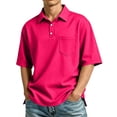thumbnail image 2 of Men's Short Sleeve Polo Shirt with Chest Pocket, Solid Color Collared Button Up Casual Top, Lightweight Breathable Summer T-Shirt for Work Golf Outdoor Daily Wear 19-Pink L, 2 of 5