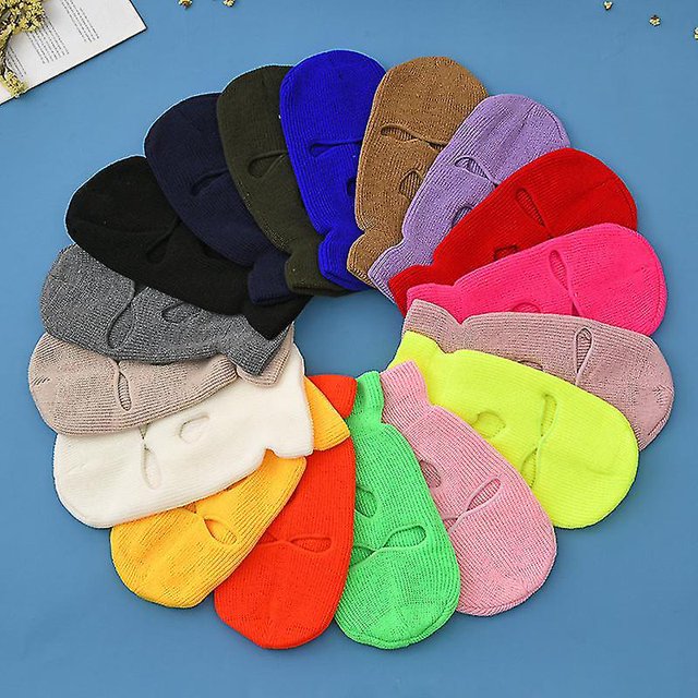 Ski Mask Knitted Face Cover Winter Balaclava Full Face Mask For Winter Outdoor Sports Cs Winter Three 3 Hole Balaclava Knit Hat Outdoor Solid Color