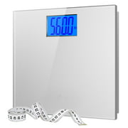 hisevxus Bathroom Scale 560lbs High Capacity Scale for Body Weight Extra Large Platform Backlit Display Digital Scales with Tape Measure & Battery(Silver)