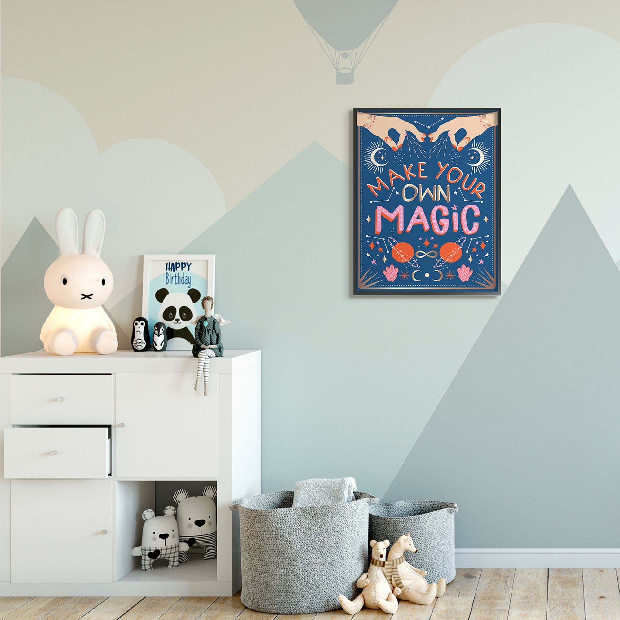Stupell Industries Make Your Magic Phrase Fashion Hands and Constellations Typography Painting Black Framed Art Print Wall Art, 24 x 30