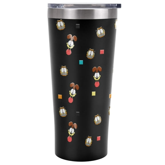 Garfield Official 8 Bit Pattern 20 oz Travel Tumbler, Stainless Steel, Vacuum Insulated with Leak Resistant Slide-Lock Lid