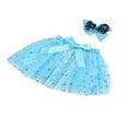 thumbnail image 5 of FNNMNNR Toddler Baby Girls Skirts Ruffled Elastic High-Waist Tulle Tutu Skirt Pearl Sequin Bow Princess Party Casual Outfit Blue 2-3 Years, 5 of 6