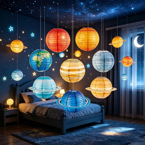 8pcs Space Planet Hallways Ceiling Lights Decoration 12in Solar System Paper Lanterns Out of This World Outer Space Party Decors for Kids Outer Theme Birthday Home Room Decor