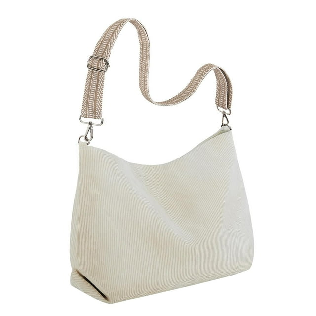 Bolso de mano de pana para mujer, informal, con correa ajustable, para el trabajo diario, Valentín y adolescentes. Beige