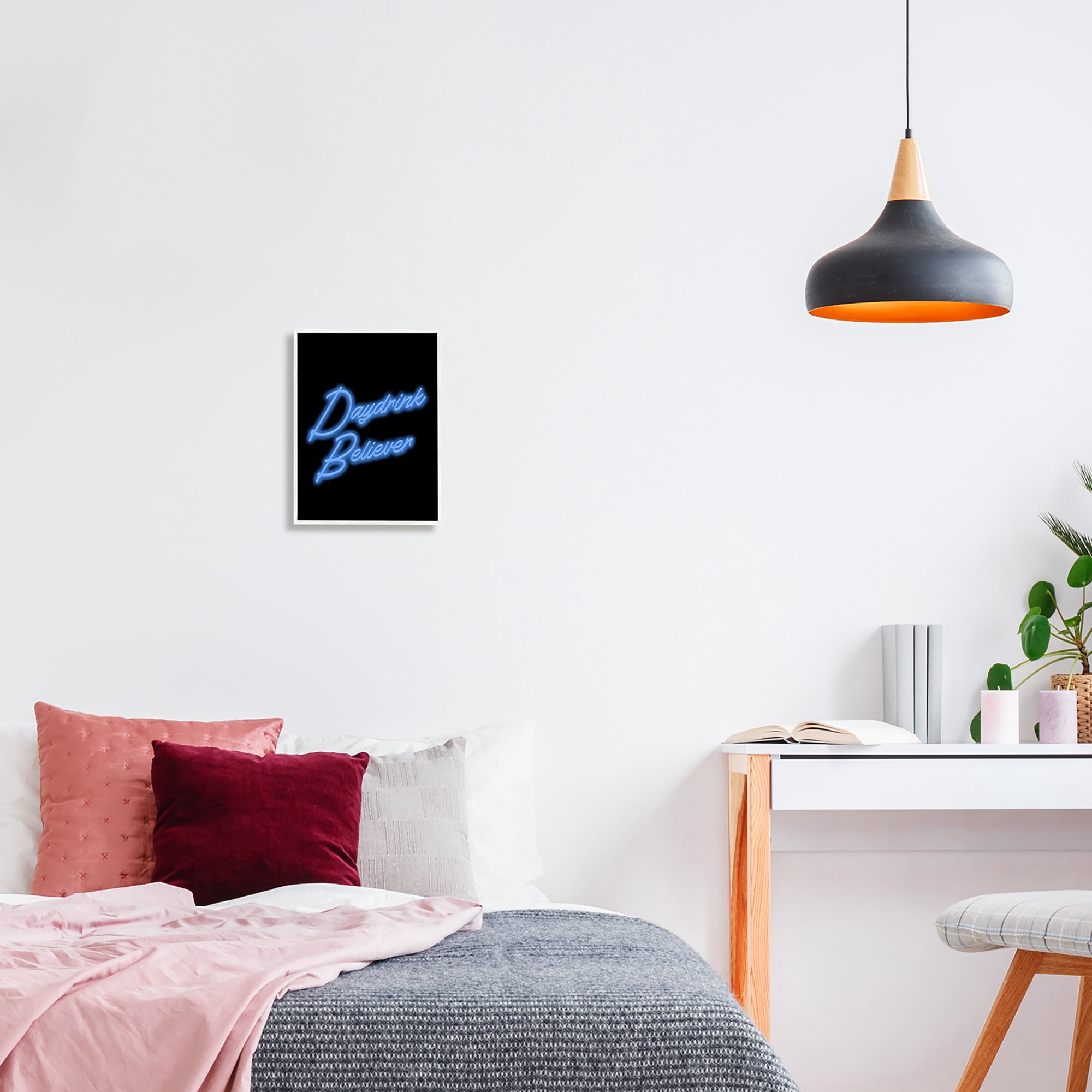 Stupell Industries Neon Daydrink Believer Phrase Inspirational Painting White Framed Art Print Wall Art, 11 x 14