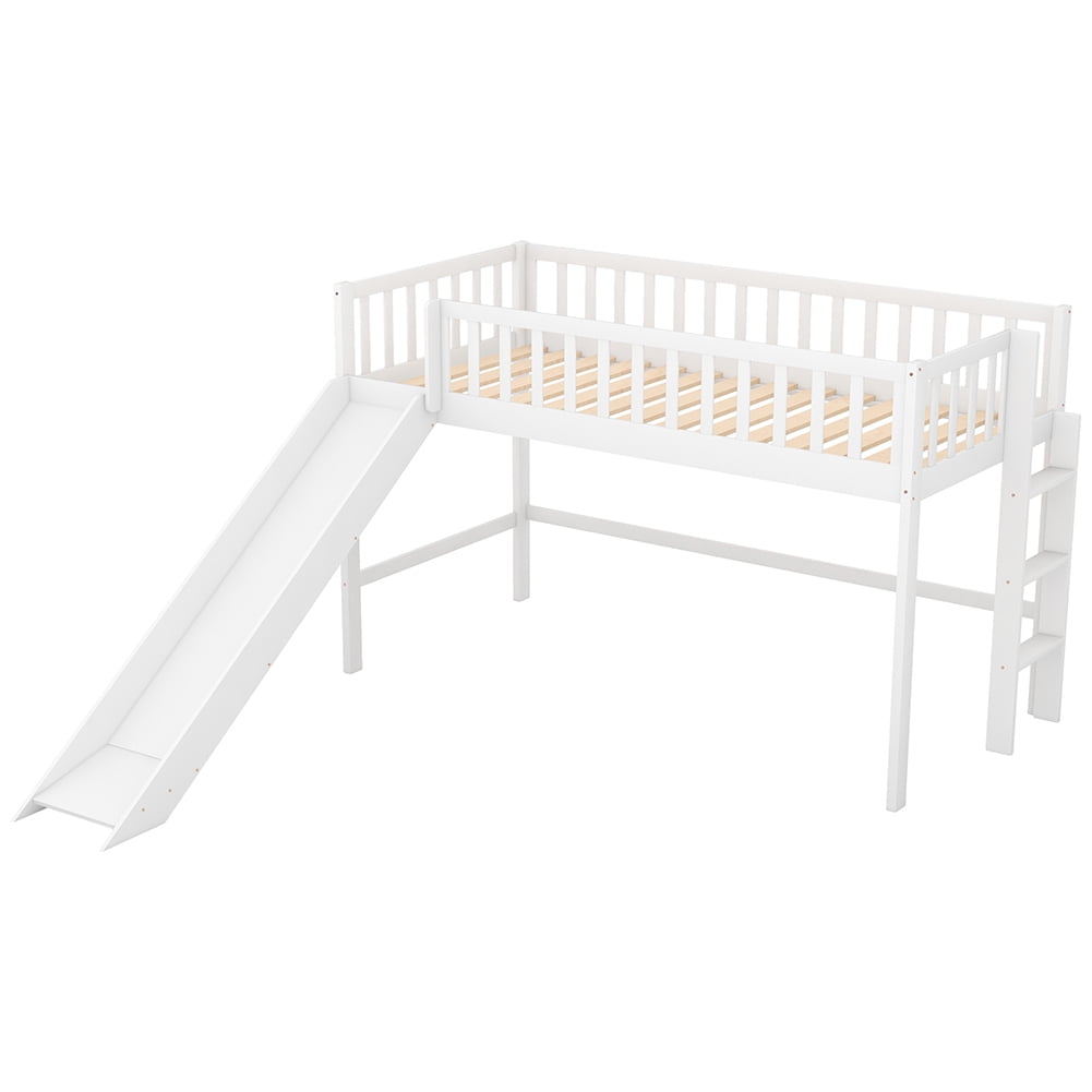 Kadyn Kid's Bedroom Loft Bed, Twin with Slide/Ladder, Grey Kadyn Kid's Bedroom Loft Bed, Twin with Slide/Ladder, Grey