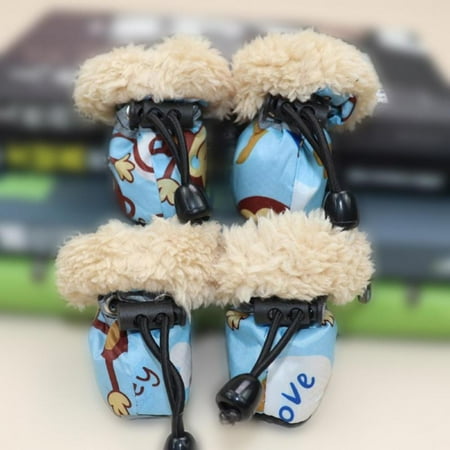 TINKER 4 Pack/set Pet Winter Rain Pet Boots Set With Fleece Liner Cartoon Waterproof Anti Slip Shoes For Dog