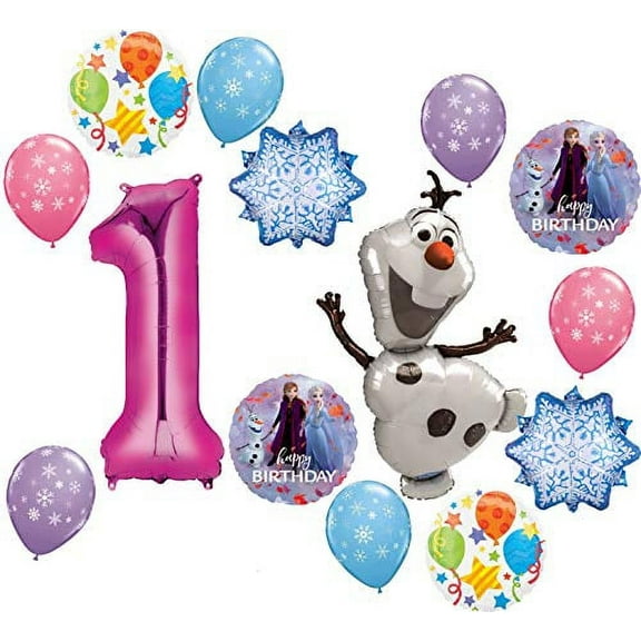 Frozen Party Supplies 1st Birthday Balloon Bouquet Olaf Elsa Anna Let It Snow Decorations Pink Number 1