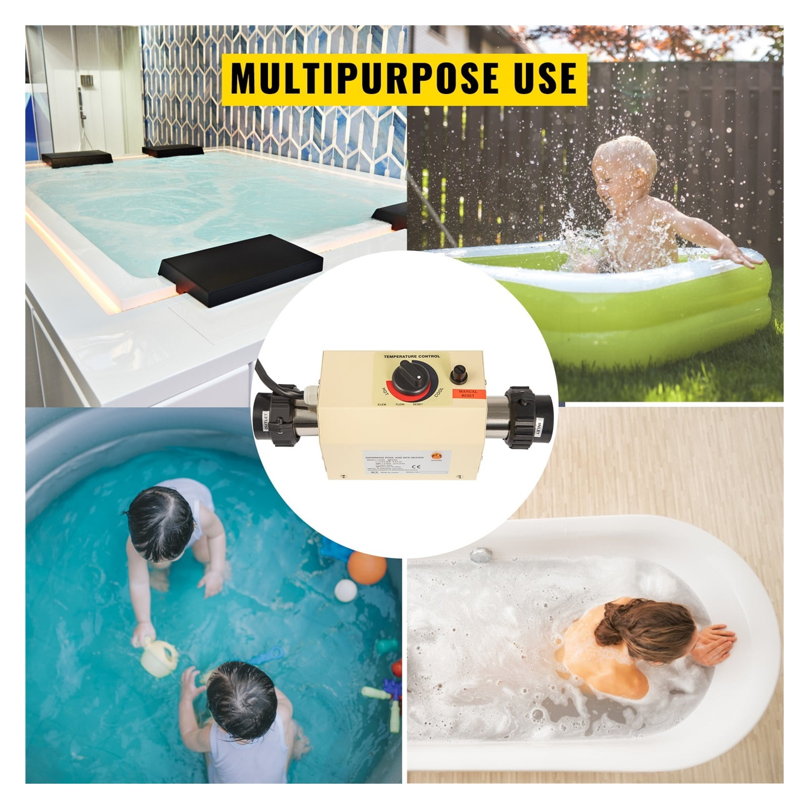 2KW Mini Electric Water Heater Thermostat Swimming Pool Heater Bathtub SPA Bath For Massage Hot Tub & Heating ,Efficient Heating