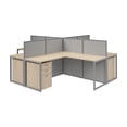 thumbnail image 1 of Scranton & Co Engineered Wood Natural Elm 4-Person L-Cubicle Desk with Drawers, 1 of 8