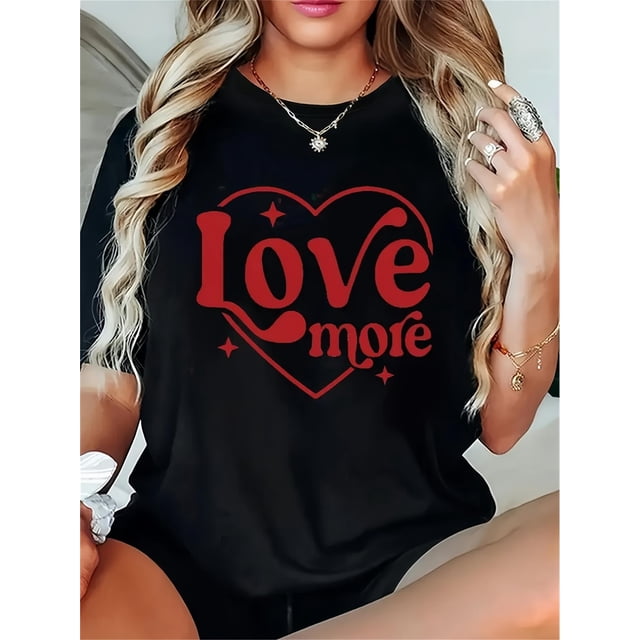 Camiseta básica para mujer verano SuaveLarge Size 220g, Seasonal Essential, Valentine'S Day Love Graphic Women'S T-Shirt - Casual Short SleCamisetas de verano para mujer, manga corta, cuello redondo