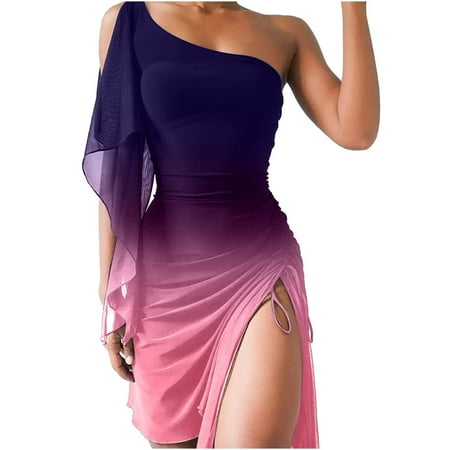 

Gradient Color Summer Bustier for Ladies Cold Shoulder Sleeve Mini Ball Gown Cocktail Cute Polyester Soft Cosy Off The Shoulder Wrap Cocktail Lady