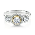thumbnail image 2 of Gem Stone King 925 Silver and 10K Yellow Gold Round White Moissanite and Lab Grown Diamond 3-Stone Engagement Ring for Women (0.74 Cttw, Size 5), 2 of 3
