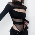 thumbnail image 5 of SRZYMJ Women Streetwear Hollow Out Outfits Long Sleeve Cutout Bodysuit Rave Outfit Jumpsuit, 5 of 8