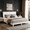 Beige01, variant on Gewnee King Size Platform Bed Frame with Linen Upholstered Headboard, Wood Slats, No Box Spring Needed, Blue