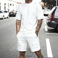 thumbnail image 3 of BRANROY Men's Summer Outfits 2 Piece - Solid Waffle Faux Layered Short Set, Tracksuit for Men with Crew Neck Tee & Shorts,White,L, 3 of 6