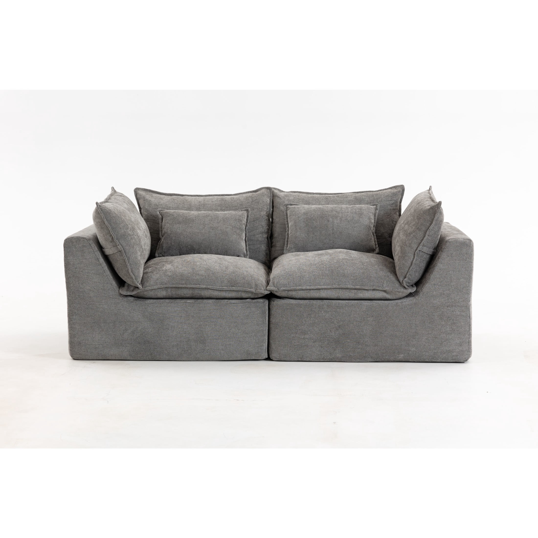GDF Studio Lunas 74.8" Oversized Modular Cloud Waffle Fabric Sectional Sofa, 2-Seat Comfy Couch for Living Room, Grey