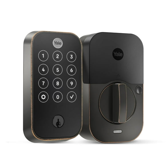 Yale Security Deadbolt Lock 2 Touch, cerradura de puerta de entrada inteligente sin llave de gamuza negra con teclado táctil conectado Wi-Fi y escáner de huellas dactilares, YRD450-F-WF1-BSP