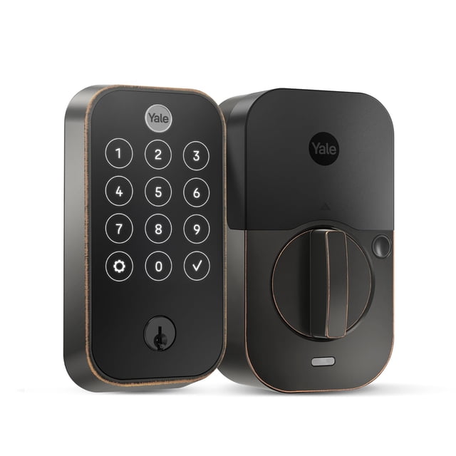 Yale Security Deadbolt Lock 2 Touch, cerradura de puerta de entrada inteligente sin llave de gamuza negra con teclado táctil conectado Wi-Fi y escáner de huellas dactilares, YRD450-F-WF1-BSP