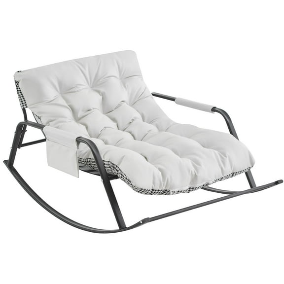 Modern Accent Rocking Chair with Comfortable Cushion in Technical Leather and Spacious Design for Bedroom or Patio
