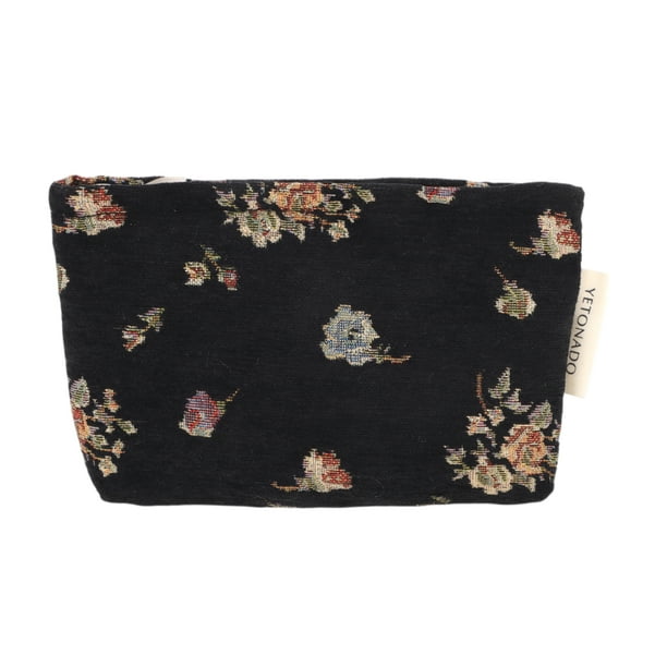 Bolsas de Maquillaje Vintage Florales Únicas 1 Pc Poliéster Negro Mediana