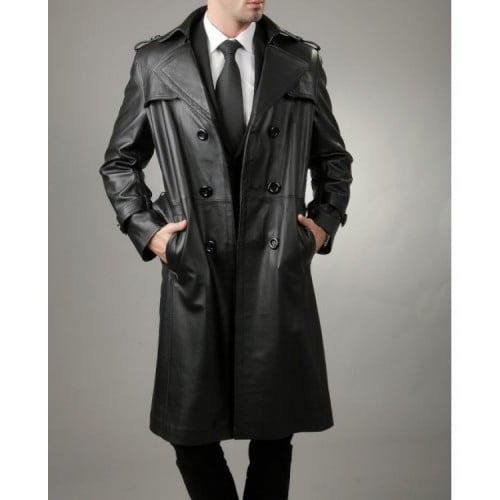 Men S Designer Belted Black Lapel Collar Trench Geniune Leather Coat Southbeachleather Com Men S Designer Belted Black Lapel, Trench Coat Designer