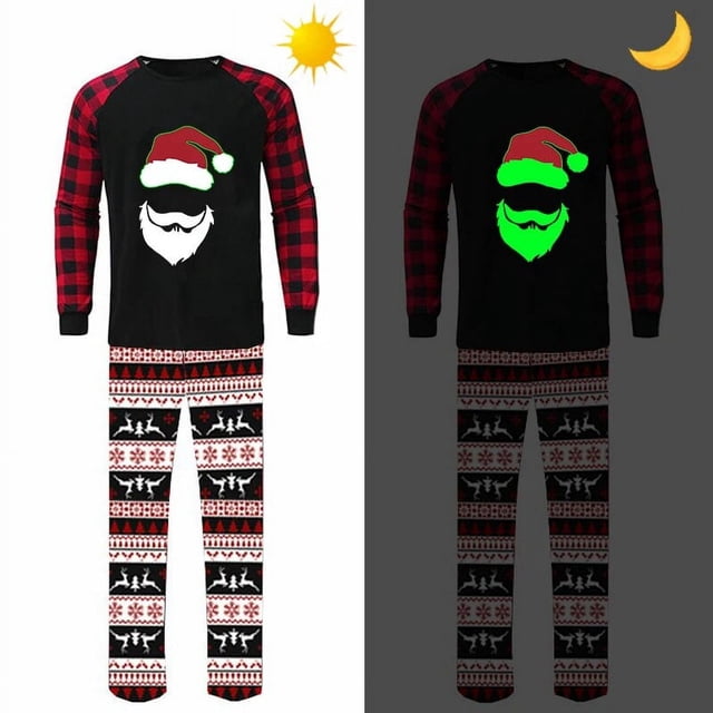Pijama navideño a juego, conjunto luminoso de Papá Noel, brillante