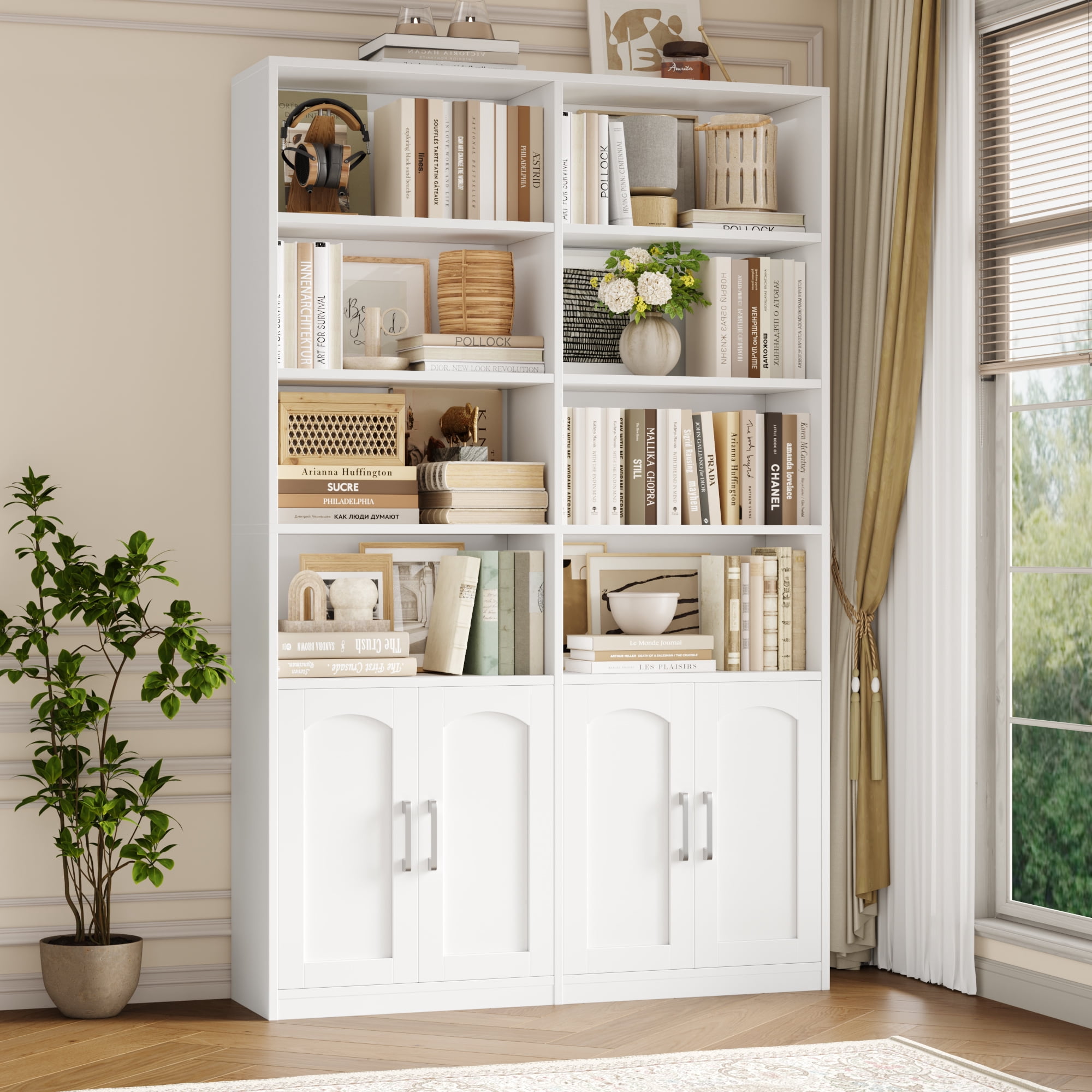Homfa 73″ Tall Bookcases with Doors, 8 Cubes 6-Tier Double Row Bookshelf, White Bookcase for Living Room Home Office