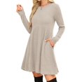 thumbnail image 3 of Long Sleeve Dress for Women Crew Neck Waist Tunic Dress with Pockets Apricot XXL, 3 of 6