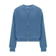 thumbnail image 5 of Women's Fleece Lined Winter Coat Cropped Long Sleeve Crewneck Zip Up Jacket Light Blue S, 5 of 7