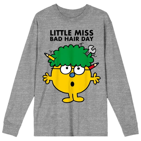 Mr Men & Little Miss Little Miss Bad Hair Day Women's Heather Gray Long Sleeve Crew Neck Tee-Medium