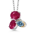 thumbnail image 2 of Gem Stone King 925 Silver and 10K Yellow Gold Red Ruby and Persian Blue Moissanite Pendant Necklace for Women (3.05 Cttw, Oval 8X6MM, 7X5MM and 6X4MM, Gemstone July Birthstone, with 18 inch Chain), 2 of 4