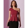 thumbnail image 4 of Blusa sin Mangas para Mujer Peplum Top de un Hombro con Volantes Blusa Elegante borgoña M, 4 of 6