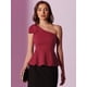 thumbnail image 4 of Blusa sin Mangas para Mujer Peplum Top de un Hombro con Volantes Blusa Elegante borgoña M, 4 of 6