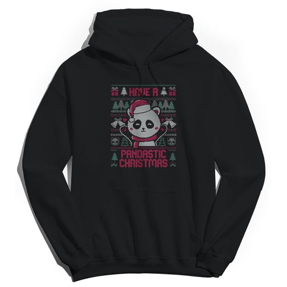 Haywood & Main Pandastic Christmas Graphic Black Men's Cotton Pullover Hoodie