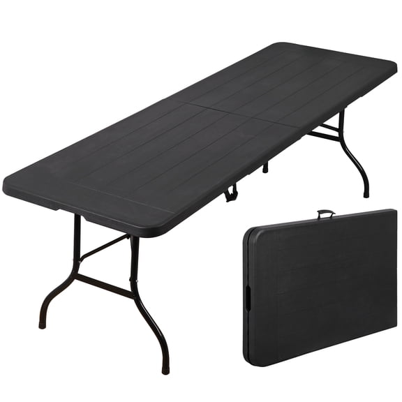 ZenSports 8FT Portable Folding Table Heavy Duty Large Utility Table for Indoor Outdoor W/Handle, Black