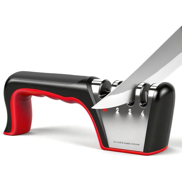 Afilador de Cuchillos Manual 4 en 1 Profesional con Sistema de 4 Etapas para Cuchillos de Cocina y Tijeras Ergonómico y Portátil